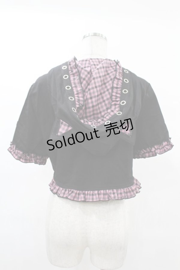 画像2: DARK IN LOVE / Gothic lolita pink plaid cat ear hoody cape XL ブラック×ピンク H-25-02-21-1047-PU-TO-KB-ZS (2)
