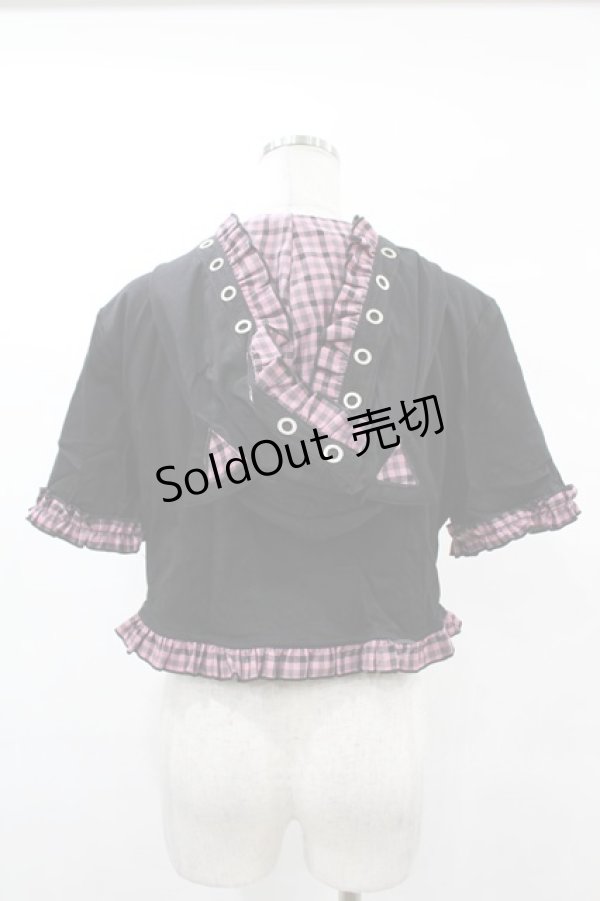 画像2: DARK IN LOVE / Gothic lolita pink plaid cat ear hoody cape XXL ブラック×ピンク H-25-02-21-1048-PU-TO-KB-ZH (2)