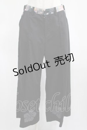 画像: gouk / 裾プリントワイドパンツ  黒 H-25-02-21-013-GO-PA-KB-ZH