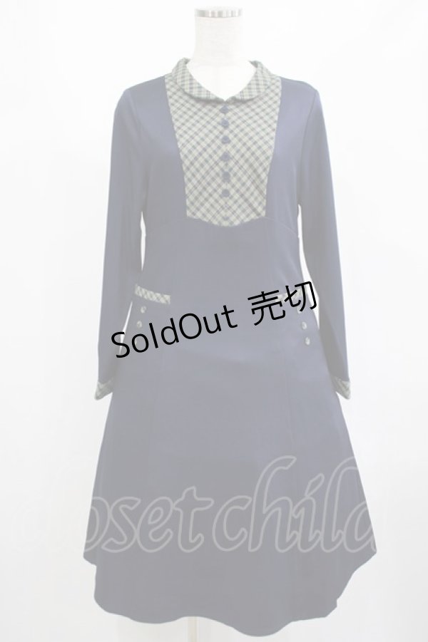 画像1: F i.n.t / チェックヨーク切替ワンピース Free NAVY×GR H-25-02-22-026-CA-OP-NS-ZH (1)