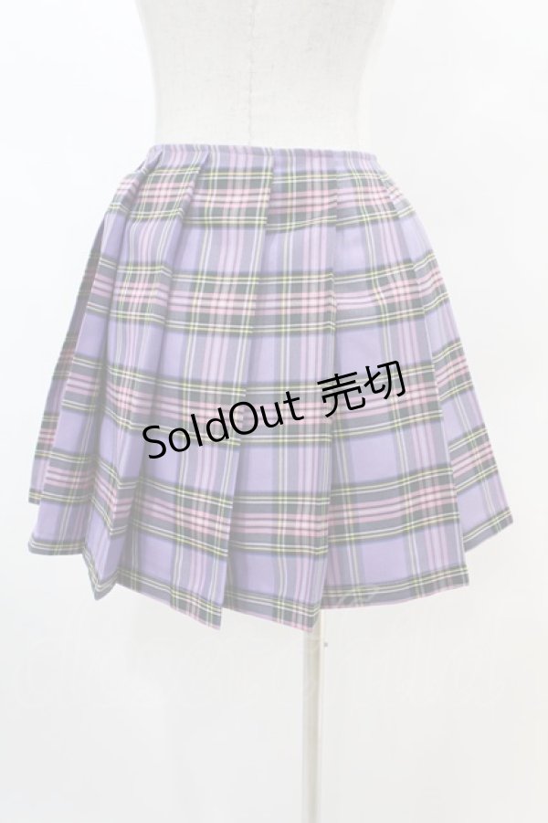 画像2: DARK IN LOVE / Punk purple checked splicing black pleated skirt L パープル×ブラック H-25-02-22-1005-PU-SK-KB-ZS (2)