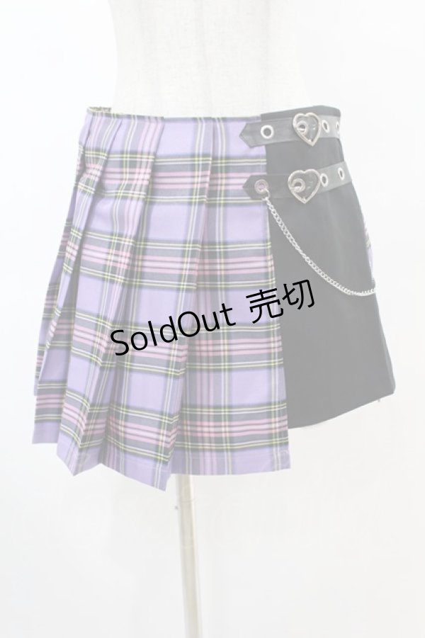 画像1: DARK IN LOVE / Punk purple checked splicing black pleated skirt M パープル×ブラック H-25-02-22-1006-PU-SK-KB-OS (1)