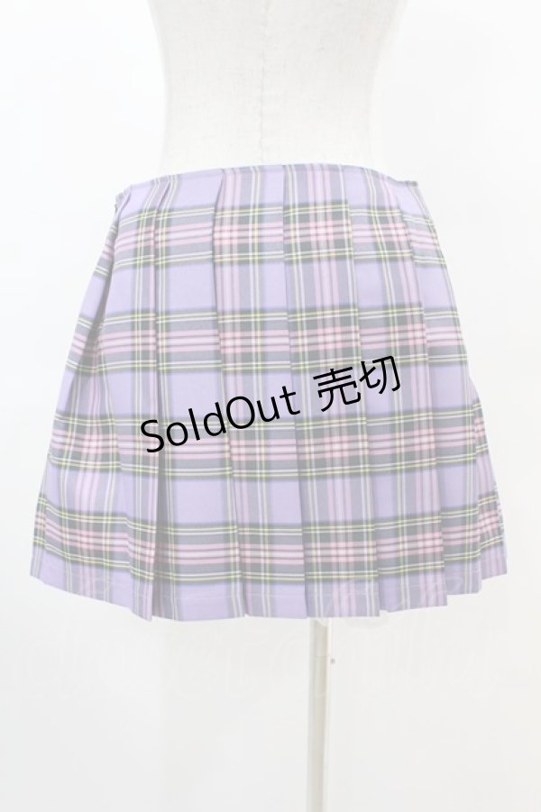 画像2: DARK IN LOVE / Punk purple checked splicing black pleated skirt M パープル×ブラック H-25-02-22-1006-PU-SK-KB-OS (2)