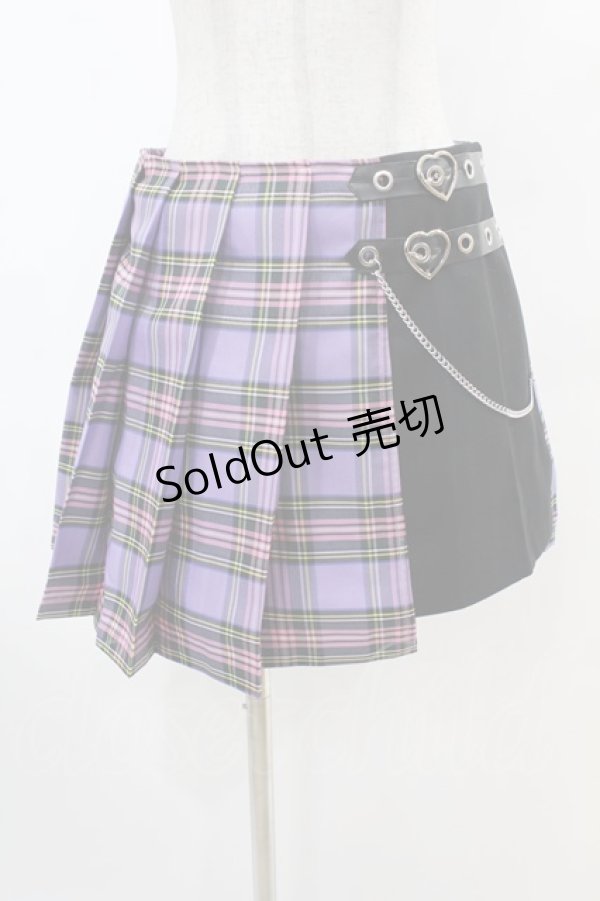 画像1: DARK IN LOVE / Punk purple checked splicing black pleated skirt M パープル×ブラック H-25-02-22-1007-PU-SK-KB-ZI (1)