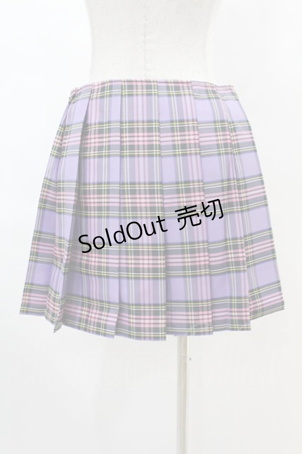 画像2: DARK IN LOVE / Punk purple checked splicing black pleated skirt M パープル×ブラック H-25-02-22-1007-PU-SK-KB-ZI (2)