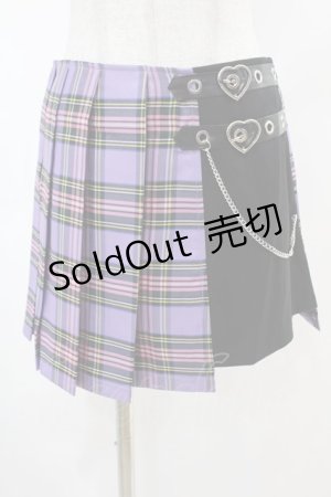 画像: DARK IN LOVE / Punk purple checked splicing black pleated skirt S パープル×ブラック H-25-02-22-1008-PU-SK-KB-ZY