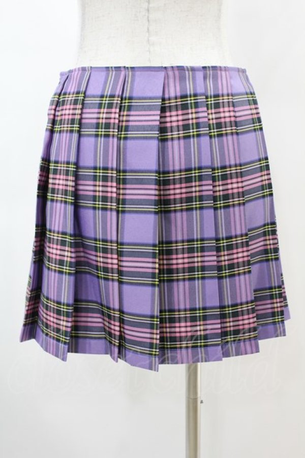 画像2: DARK IN LOVE / Punk purple checked splicing black pleated skirt S パープル×ブラック H-25-02-22-1008-PU-SK-KB-ZY (2)