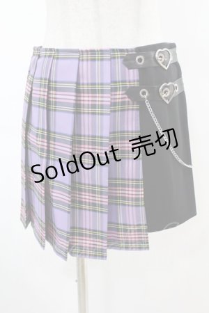 画像: DARK IN LOVE / Punk purple checked splicing black pleated skirt S パープル×ブラック H-25-02-22-1009-PU-SK-KB-ZS