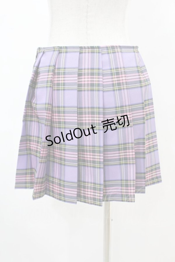 画像2: DARK IN LOVE / Punk purple checked splicing black pleated skirt S パープル×ブラック H-25-02-22-1009-PU-SK-KB-ZS (2)