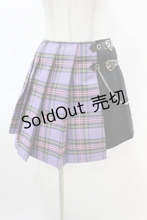 画像: DARK IN LOVE / Punk purple checked splicing black pleated skirt L パープル×ブラック H-25-02-22-1003-PU-SK-KB-ZY
