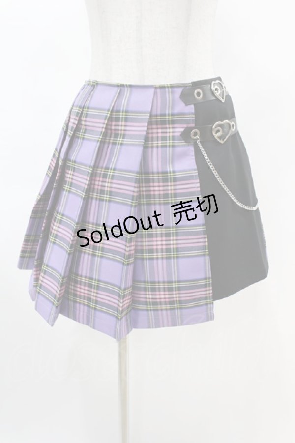 画像1: DARK IN LOVE / Punk purple checked splicing black pleated skirt L パープル×ブラック H-25-02-22-1003-PU-SK-KB-ZY (1)