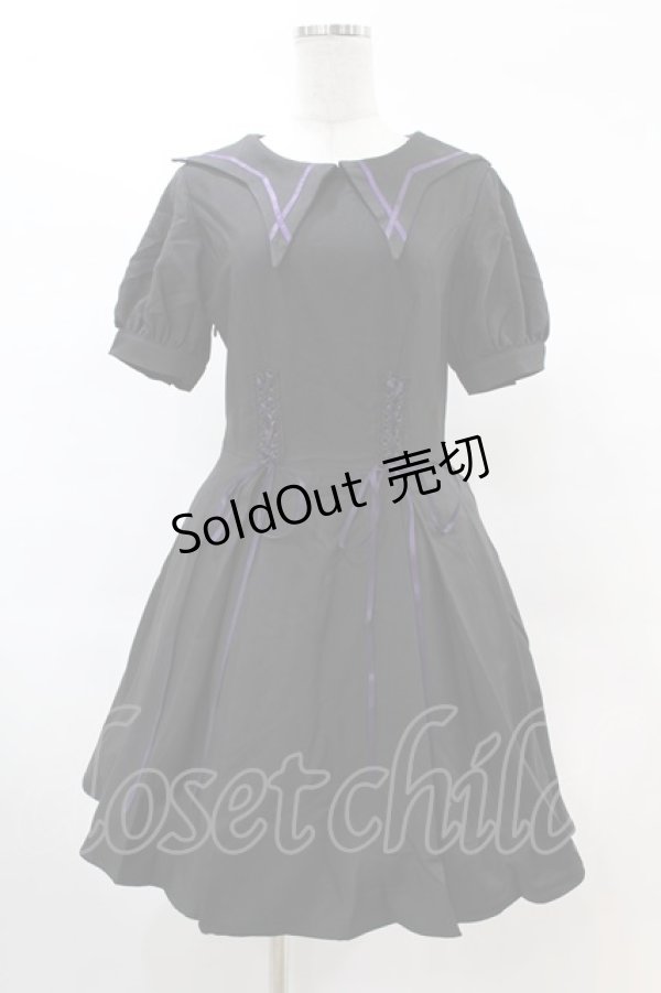 画像1: DARK IN LOVE / Magic girl purple line trims mini dress M ブラック H-25-02-22-1029-PU-OP-KB-ZH (1)