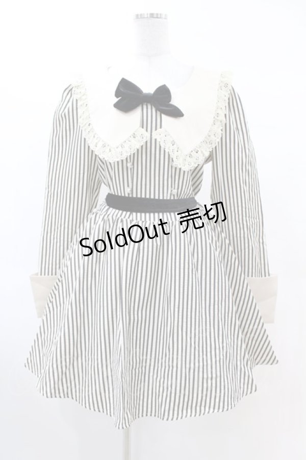 画像1: DARK IN LOVE / Classic Vintage Big Lapels Classy Striped Dress L アイボリー×ブラック H-25-02-22-1034-PU-OP-KB-ZH (1)