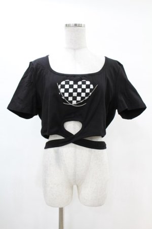 画像: DARK IN LOVE / Punk locomotive check heart crop top XXL ブラック H-25-02-22-1038-PU-TO-KB-ZY