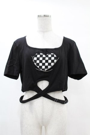 画像: DARK IN LOVE / Punk locomotive check heart crop top XXL ブラック H-25-02-22-1039-PU-TO-KB-OS
