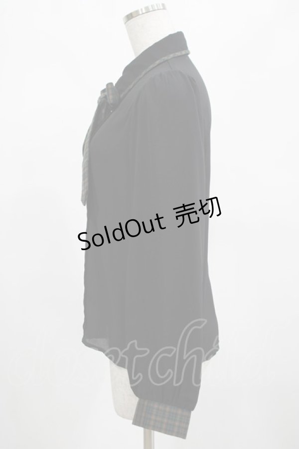 画像2: axes femme POETIQUE / 刺繍リボンタイ付ブラウス M ブラック/グリーン H-25-02-22-060-AX-BL-NS-ZH (2)