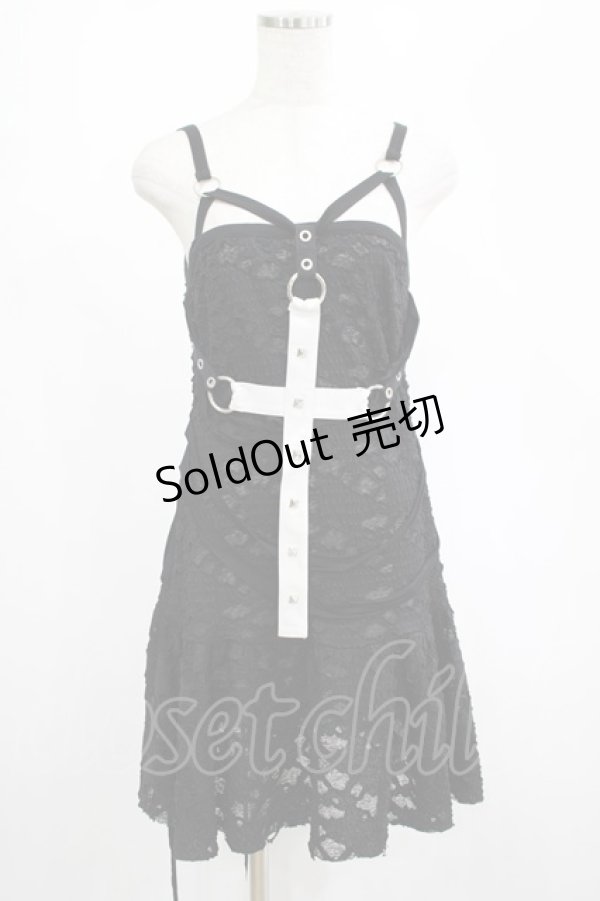 画像1: DARK IN LOVE / Gothic super white cross strap dress M ブラック H-25-02-23-048-PU-OP-KB-ZH (1)