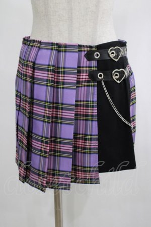 画像: DARK IN LOVE / Punk purple checked splicing black pleated skirt S パープル×ブラック H-25-02-23-058-PU-SK-KB-ZH