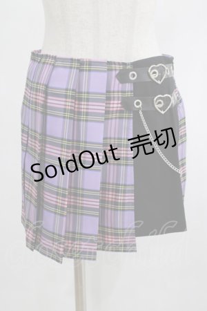 画像: DARK IN LOVE / Punk purple checked splicing black pleated skirt S パープル×ブラック H-25-02-23-058-PU-SK-KB-ZH