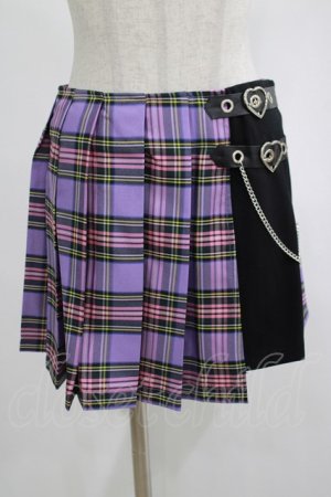 画像: DARK IN LOVE / Punk purple checked splicing black pleated skirt S パープル×ブラック H-25-02-23-059-PU-SK-KB-ZH