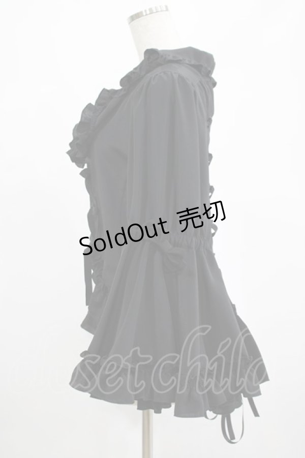 画像2: metamorphose / 【プラスサイズ】フリル姫袖ボレロ プラスサイズ ブラック H-25-02-24-037-ME-BL-NS-ZH (2)