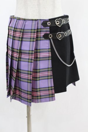 画像: DARK IN LOVE / Punk purple checked splicing black pleated skirt S パープル×ブラック H-25-02-24-1002-PU-SK-KB-ZH