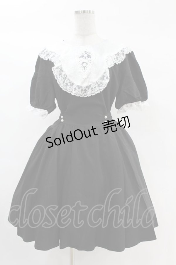 画像1: DARK IN LOVE / Alice in Wonderland contrast collar dress L ブラック H-25-02-24-1024-PU-OP-KB-ZH (1)