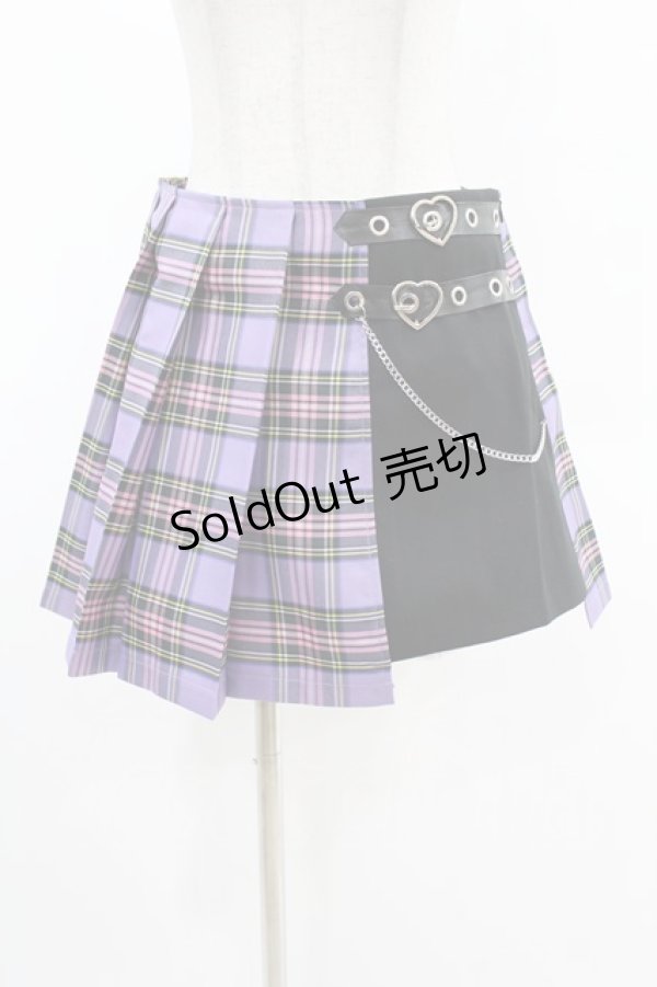 画像1: DARK IN LOVE / Punk purple checked splicing black pleated skirt M パープル×ブラック H-25-02-24-1003-PU-SK-KB-ZS (1)