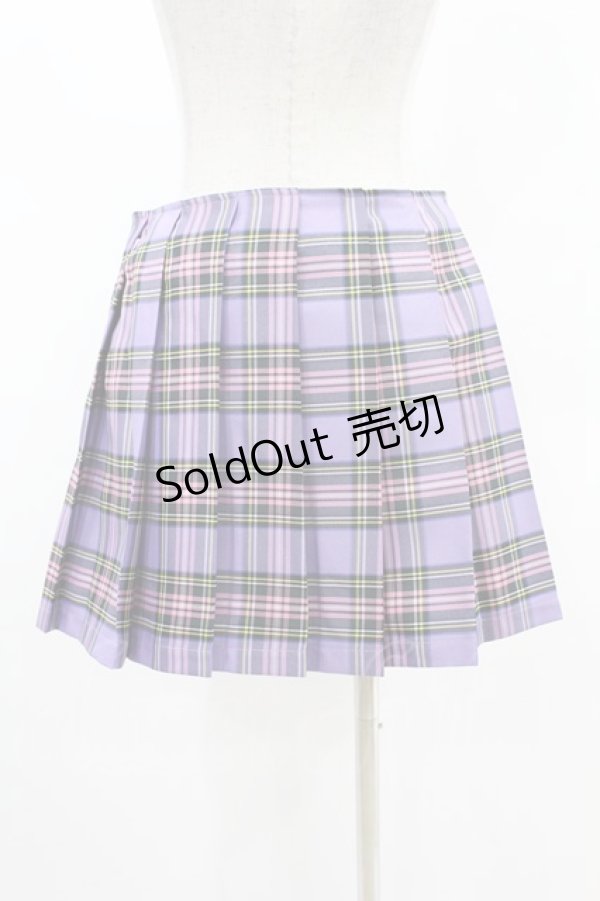 画像2: DARK IN LOVE / Punk purple checked splicing black pleated skirt M パープル×ブラック H-25-02-24-1003-PU-SK-KB-ZS (2)
