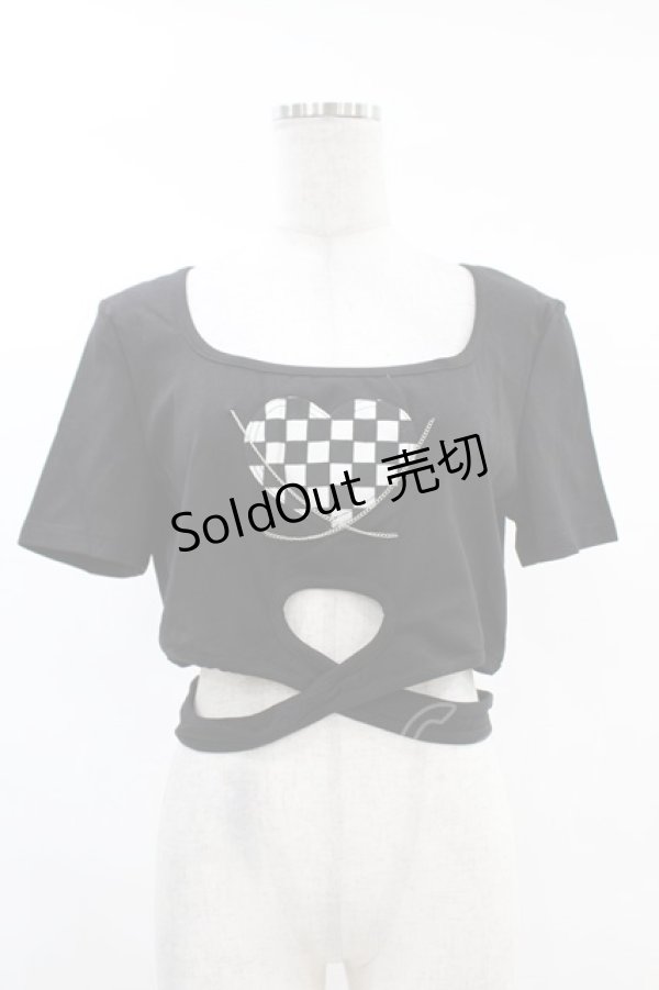 画像1: DARK IN LOVE / Punk locomotive check heart crop top XL ブラック H-25-02-24-1031-PU-TO-KB-ZI (1)