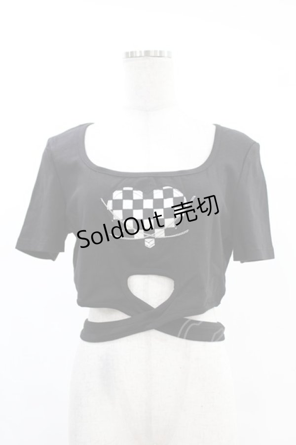 画像1: DARK IN LOVE / Punk locomotive check heart crop top XL ブラック H-25-02-24-1032-PU-TO-KB-ZS (1)