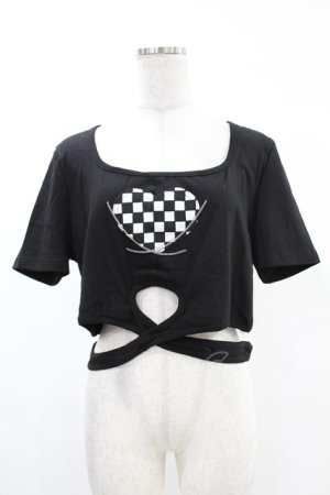 画像: DARK IN LOVE / Punk locomotive check heart crop top XXL ブラック H-25-02-24-1033-PU-TO-KB-ZY