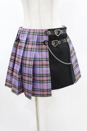 画像: DARK IN LOVE / Punk purple checked splicing black pleated skirt M パープル×ブラック H-25-02-24-1004-PU-SK-KB-OS