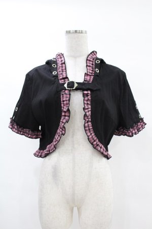 画像: DARK IN LOVE / Gothic lolita pink plaid cat ear hoody cape XL ブラック×ピンク H-25-02-24-1043-PU-TO-KB-ZY