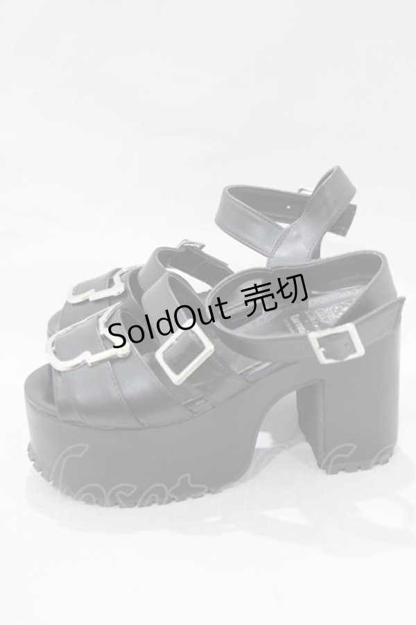 画像2: DearMyLove / クロミバックル厚底サンダル LL ブラック H-25-02-24-080-EL-SH-NS-ZH (2)
