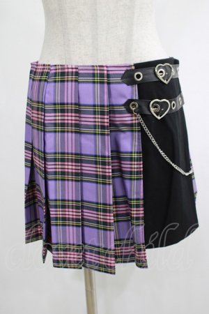 画像: DARK IN LOVE / Punk purple checked splicing black pleated skirt M パープル×ブラック H-25-02-25-044-PU-SK-KB-ZH