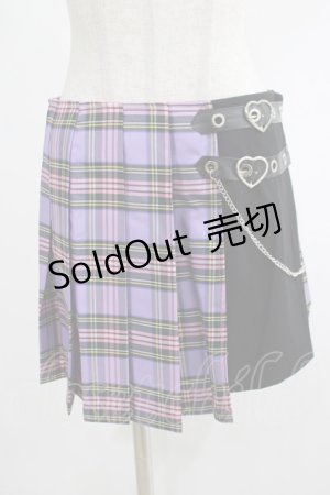 画像: DARK IN LOVE / Punk purple checked splicing black pleated skirt M パープル×ブラック H-25-02-25-044-PU-SK-KB-ZS