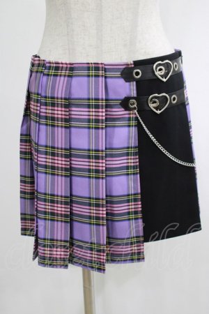 画像: DARK IN LOVE / Punk purple checked splicing black pleated skirt M パープル×ブラック H-25-02-25-045-PU-SK-KB-ZH