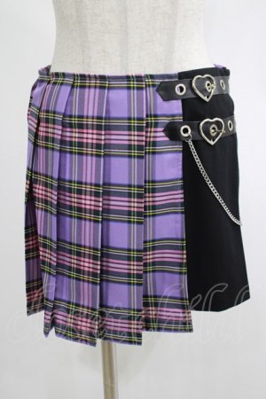 画像: DARK IN LOVE / Punk purple checked splicing black pleated skirt S パープル×ブラック H-25-02-25-046-PU-SK-KB-OS