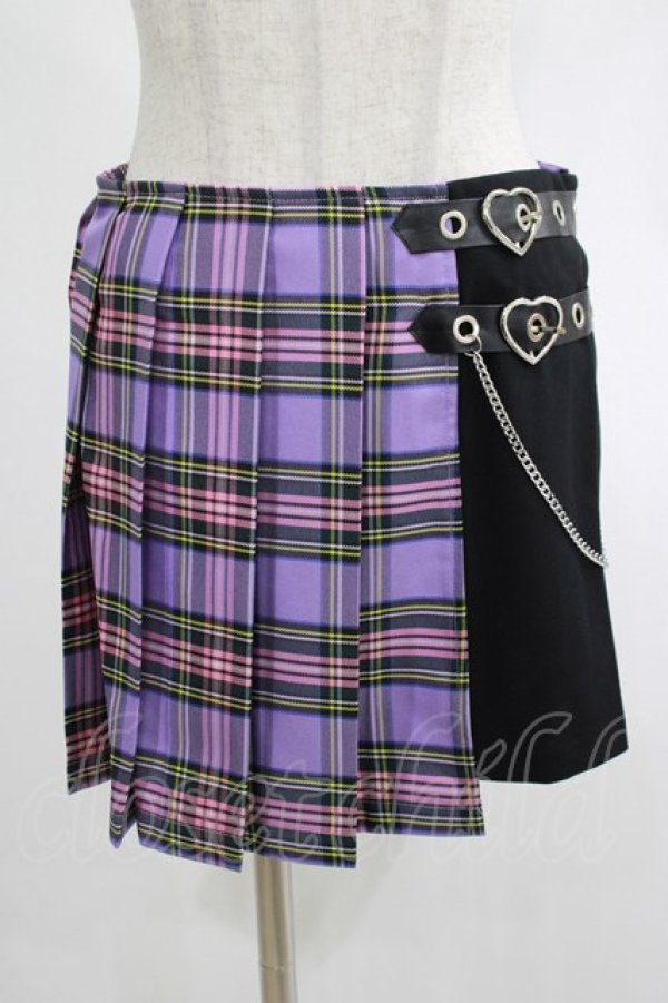 画像1: DARK IN LOVE / Punk purple checked splicing black pleated skirt S パープル×ブラック H-25-02-25-046-PU-SK-KB-OS (1)