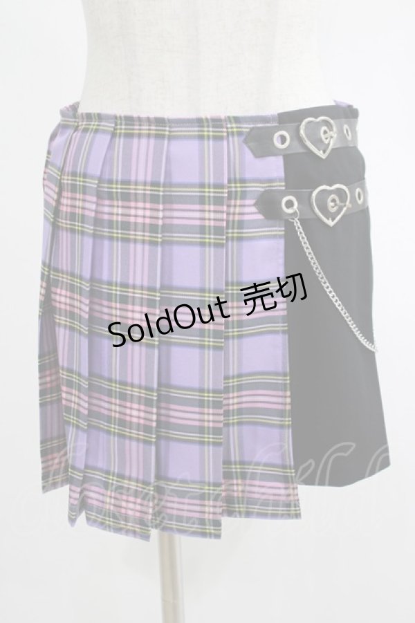 画像1: DARK IN LOVE / Punk purple checked splicing black pleated skirt S パープル×ブラック H-25-02-25-046-PU-SK-KB-OS (1)