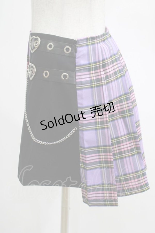 画像2: DARK IN LOVE / Punk purple checked splicing black pleated skirt S パープル×ブラック H-25-02-25-046-PU-SK-KB-OS (2)