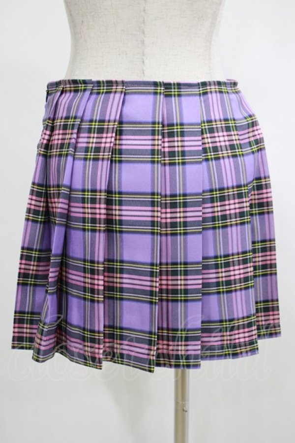 画像3: DARK IN LOVE / Punk purple checked splicing black pleated skirt S パープル×ブラック H-25-02-25-046-PU-SK-KB-OS (3)