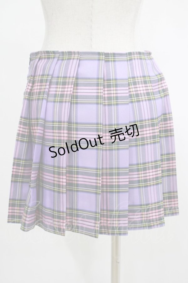 画像3: DARK IN LOVE / Punk purple checked splicing black pleated skirt S パープル×ブラック H-25-02-25-046-PU-SK-KB-OS (3)