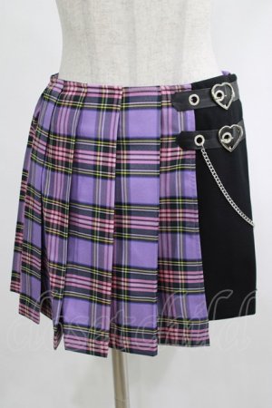 画像: DARK IN LOVE / Punk purple checked splicing black pleated skirt S パープル×ブラック H-25-02-25-047-PU-SK-KB-ZH
