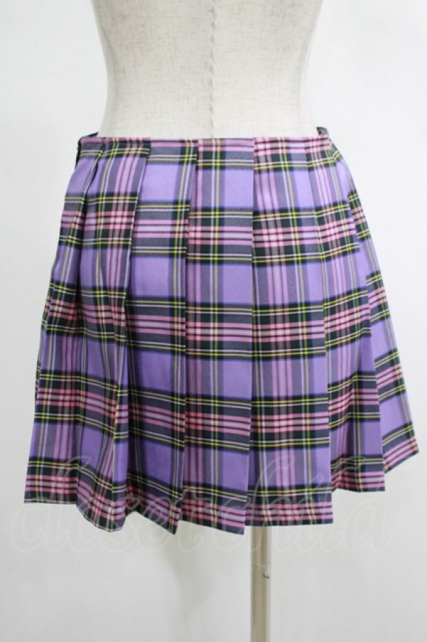画像3: DARK IN LOVE / Punk purple checked splicing black pleated skirt S パープル×ブラック H-25-02-25-047-PU-SK-KB-ZH (3)