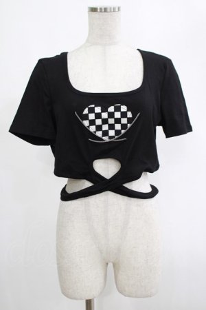 画像: DARK IN LOVE / Punk locomotive check heart crop top XL ブラック H-25-02-25-053-PU-TO-KB-ZH