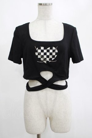 画像: DARK IN LOVE / Punk locomotive check heart crop top XL ブラック H-25-02-25-054-PU-TO-KB-ZH