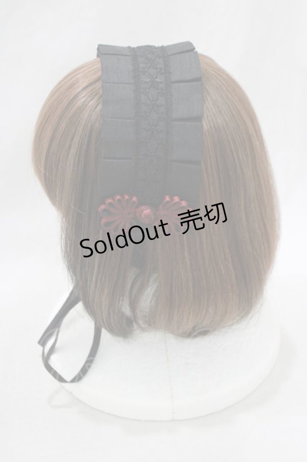 画像2: abilletage / チャイナボタンヘッドドレス  ブラック×ワインチャイナボタン H-25-02-26-070-GO-AC-KB-ZH (2)
