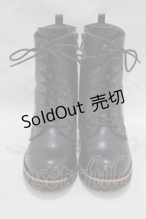 画像: YOSUKE / 厚底レースアップショートブーツ S ブラック H-25-02-26-074-PU-SH-KB-ZH